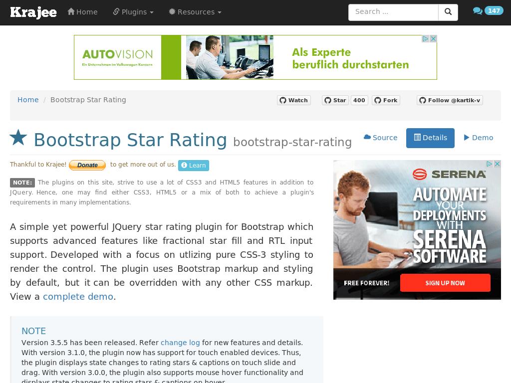 Сделать рейтинг из звёздочек и других симолов поможет специально созданный для Bootstrap плагин.