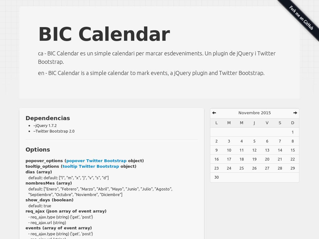 Плагин календаря используемого в боковых колонках сайта, минимальный набор функционала, подходит для Bootstrap.