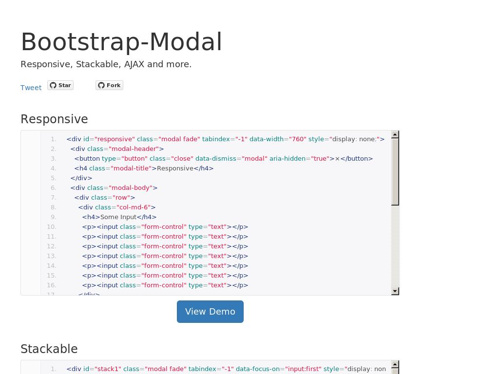 Плагин для формирования модальных окон Bootstrap, Responsive, Stackable, AJAX, Static Background with Animation, Full Width and Long Modals.