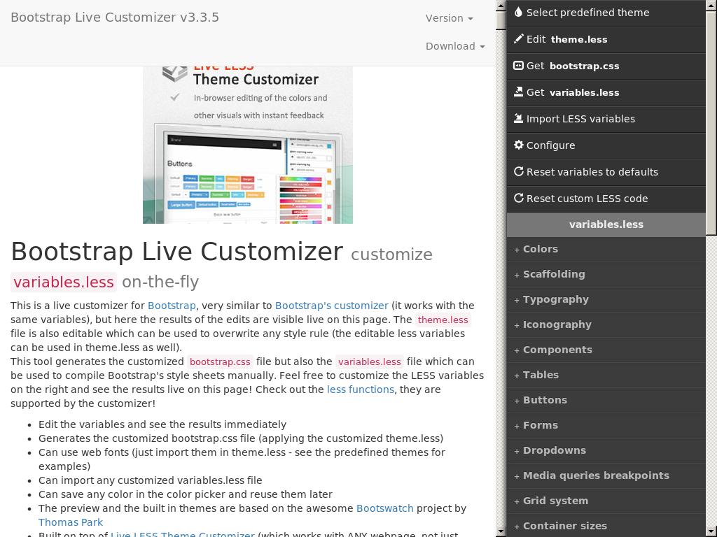 Bootstrap Live Customizer - Дизайн