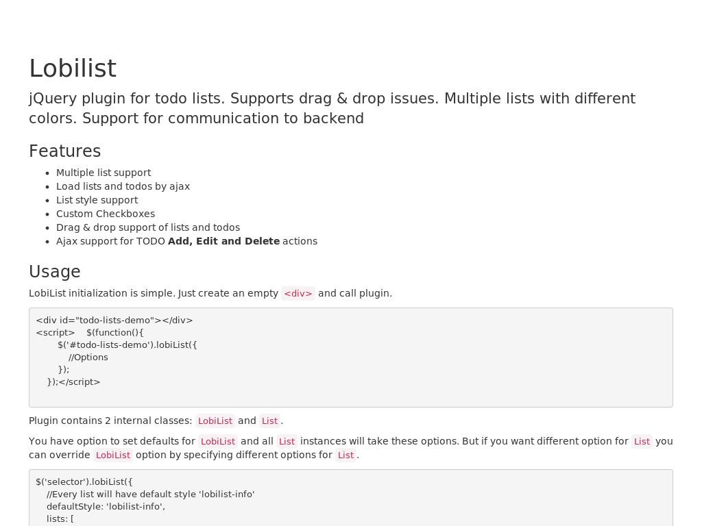 jQuery плагин для списков todo с возможностью drag & drop перетаскивания, используется совместно с Bootstrap.