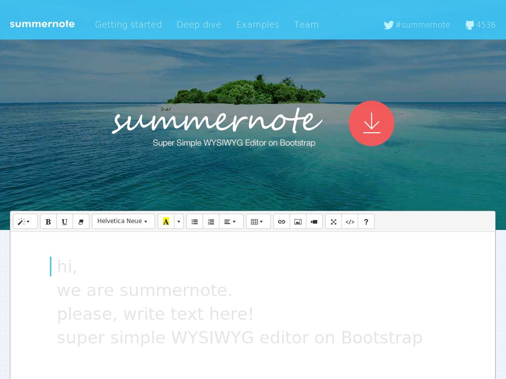 Super simple WYSIWYG editor, плагин создающий панель редактора для сайта с подключенным фреймворком Bootstrap.