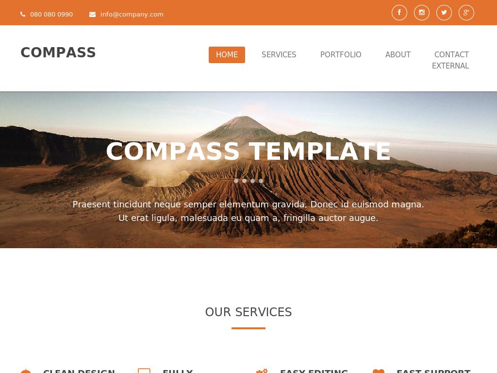 Шаблон Bootstrap 3 one page с оранжевыми компонентами адаптивного дизайна для установки на сайт.