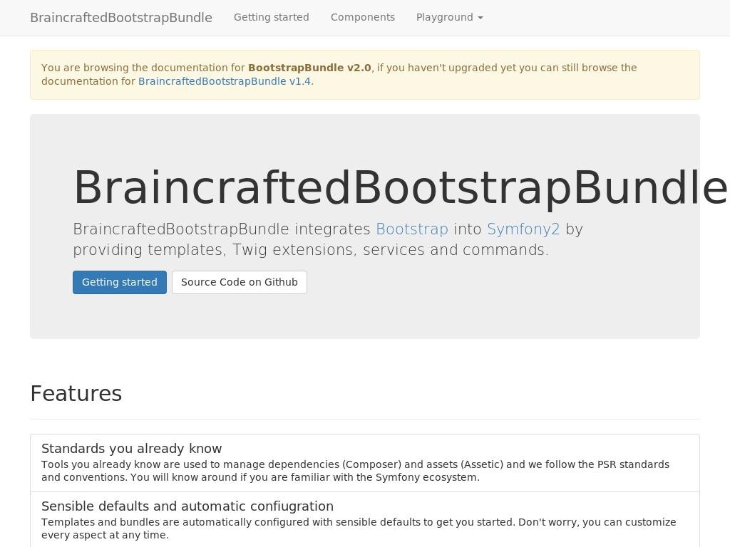 Плагин интеграции компонентов Bootstrap с фреймворком Symfony2, предлагаются готовые шаблоны элементов для использования в разработке.