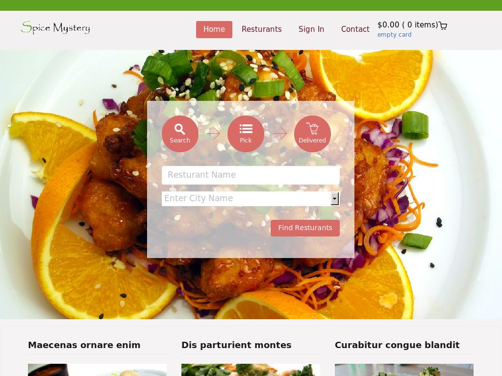 Адаптивный шаблон магазина для ресторана, состоит из 7 HTML страниц с компонентами, добавлены плагины: Flexslider и SimpleCart.