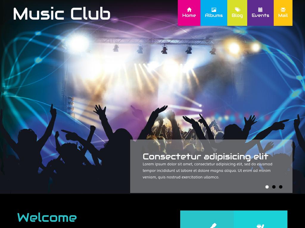 Адаптивный Bootstrap 3 шаблон музыкального клуба, сделано 6 готовых HTML страниц, используются плагины: Chocolat, FlexSlider, HoverDir.