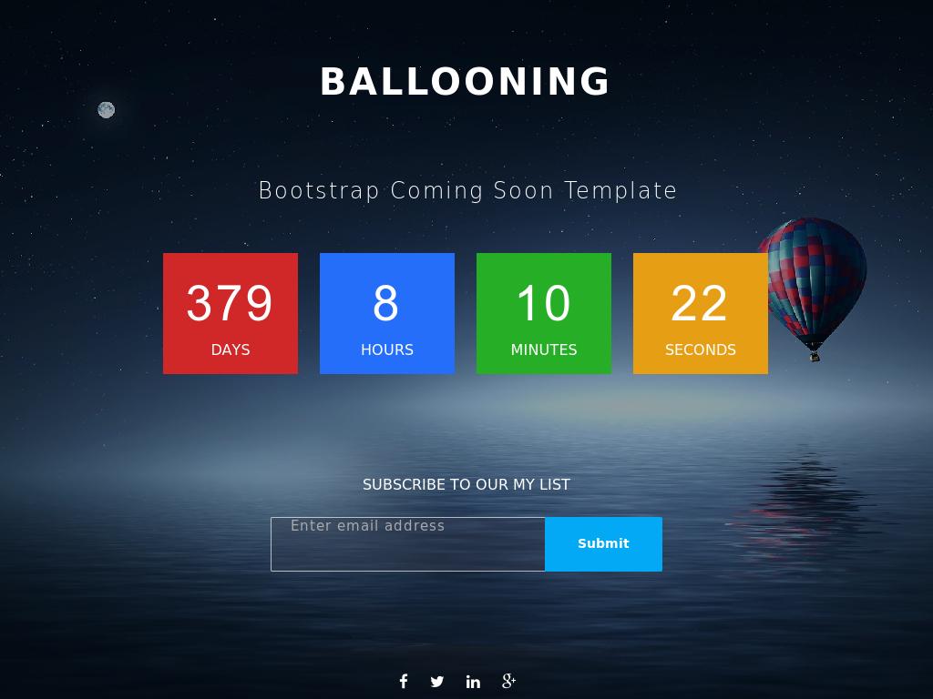 Coming Soon responsive HTML template Bootstrap 3 for website, plugins: Backstretch, CountDown, Subscribe, download free.