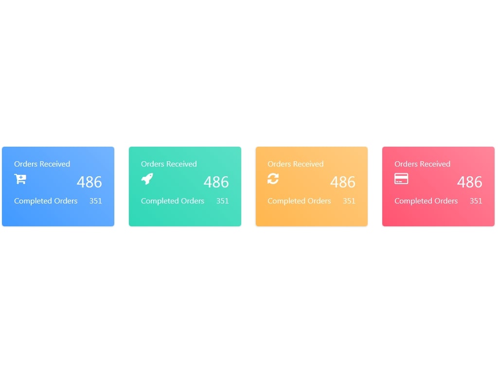 Цветные, адаптивные карточки элементов Card Bootstrap 4, в качестве цвета фона карточек используются линейные градиенты CSS.