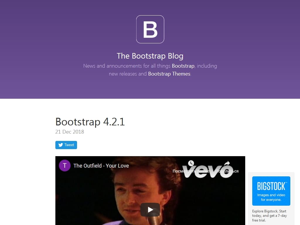 Bootstrap v4.2.1 с множеством новых функций, исправлений ошибок и обновлений документов, что касается новых функций, у нас есть карусели, тосты, переключатели и сенсорная поддержка.