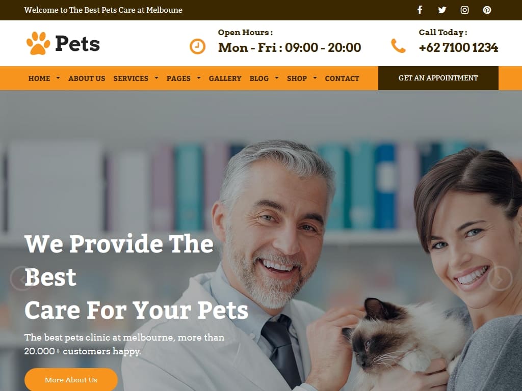 Современный и полностью адаптивный HTML шаблон, предназначен для ухода за домашними животными, клиники, ветеринарии, предприятий или любого типа лица или бизнеса.