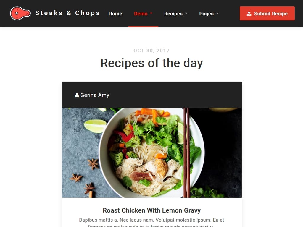Отзывчивый шаблон блога рецептов и еды, созданный с помощью Bootstrap v4, HTML5 и CSS3, подходит для продуктов питания, рецептов блогов и кулинарных сайтов.