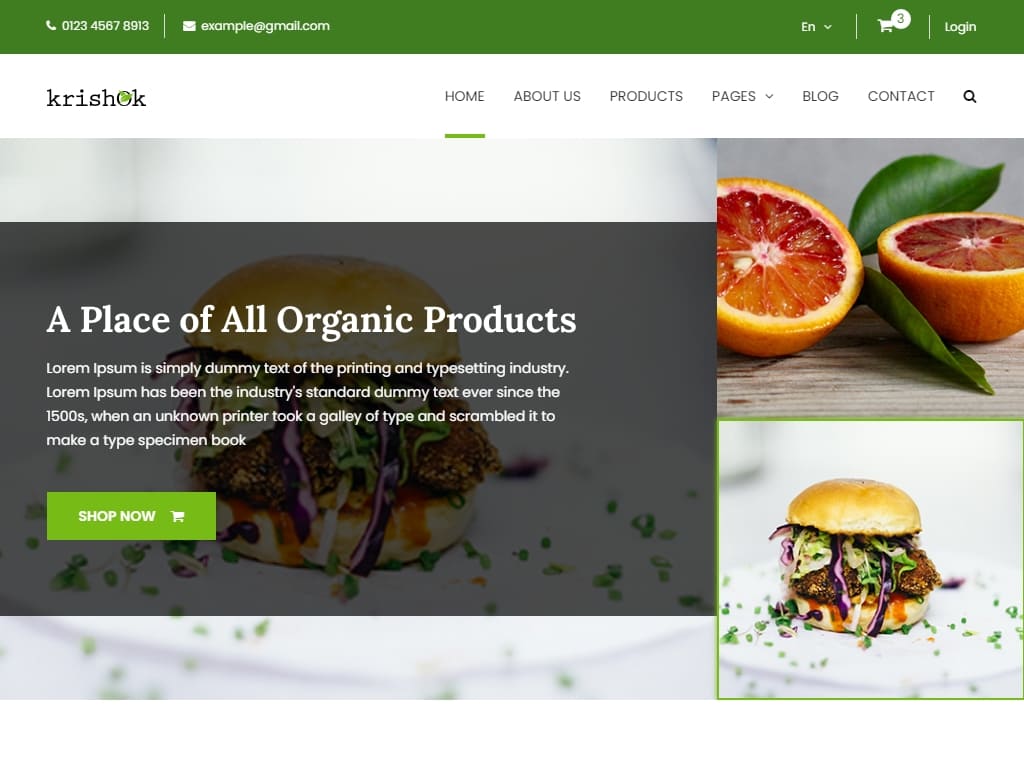 Шаблон HTML5 для органических продуктов питания, фруктов и овощей, который идеально подходит для всех видов бизнеса в области органического земледелия и органических магазинов.
