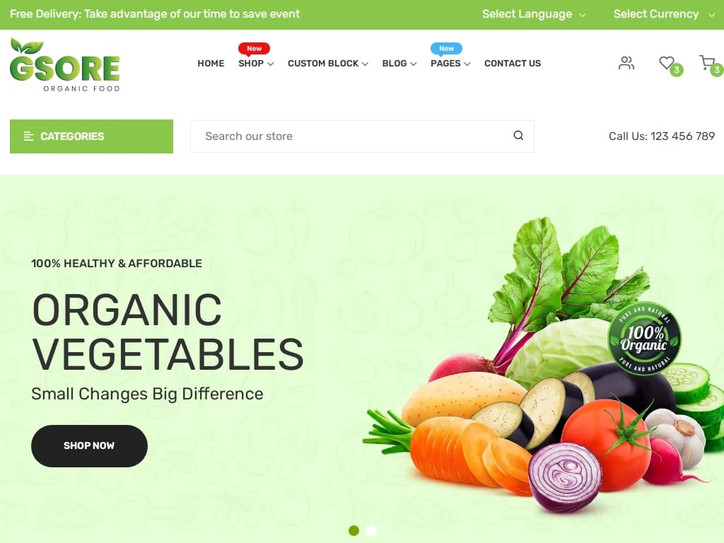 HTML шаблон органические продукты питания имеет новейший стиль и впечатляет привлекательной компоновкой и красивыми изображениями продуктов.