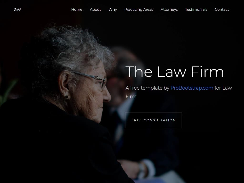 Бесплатный одностраничный и адаптивный HTML шаблон, подходящий для юридических фирм, адвокатов, юрисконсультов, барристеров или солиситоров.