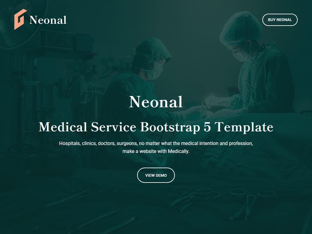 Шаблон Neonal - Medical Service - Bootstrap 5, будет подходящим инструментом веб-дизайна для любого профессионального веб-сайта для продвижения медицинских услуг в Интернете.