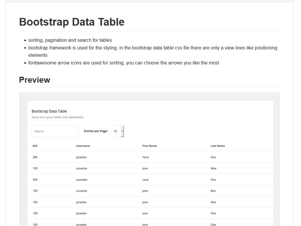 Для создания сложных таблиц с внутренним поиском и пагинацией используйте этот плагин, сделан для Bootstrap.