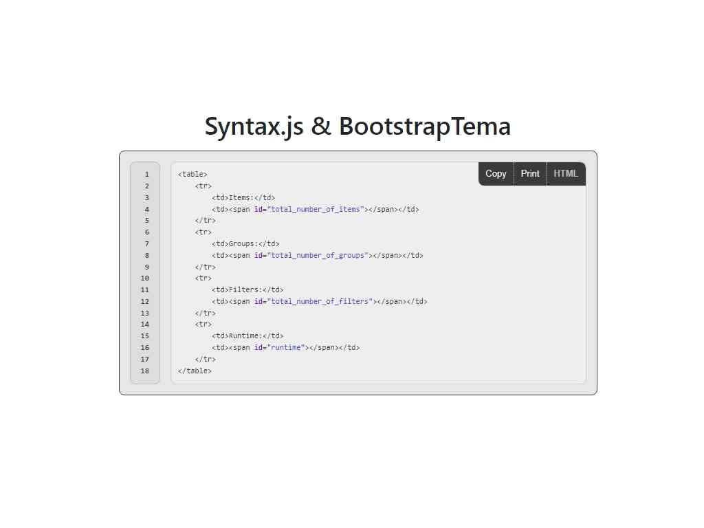 Легкая и простая, независимая в использовании библиотека JavaScript для подсветки синтаксиса кода, функциональный плагин с поддержкой большого числа языков программирования, работает с Bootstrap.