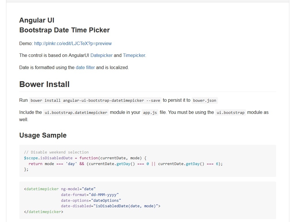 Использование параметров времени директивами AngularJS, элементами UI Bootstrap в адаптивной вёрстке Bootstrap 3 на сайте.
