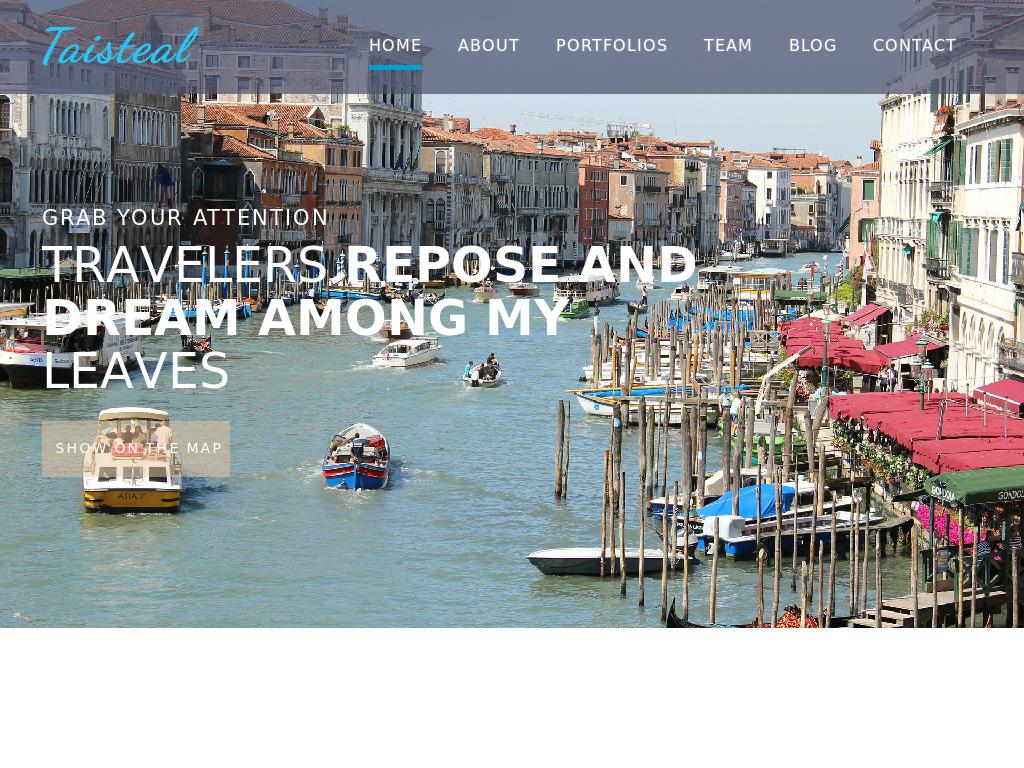 Туристический одностраничный лендинг, шаблон Bootstrap 3 для сайта, состоит из нескольких секций представляющих элементы темы.