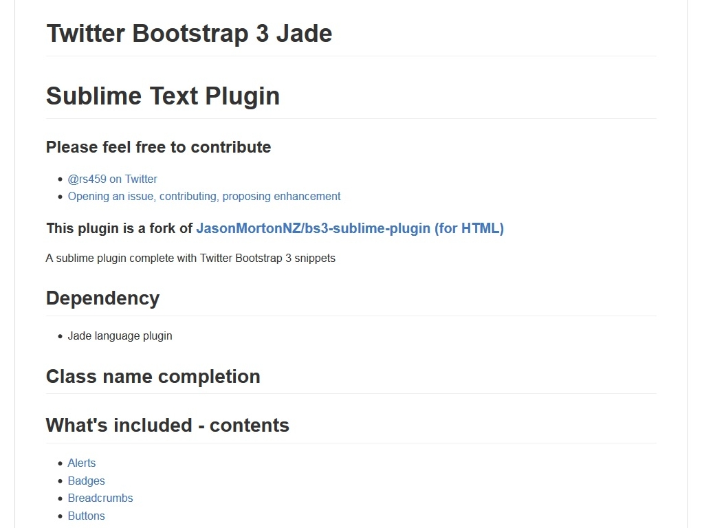 Плагин для работы в Sublime Text используя базовые классы элементов фреймворка Bootstrap 3 на платформе Jade.