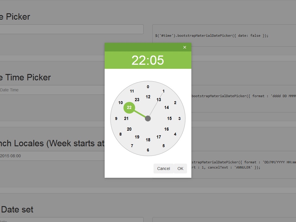 Готовый демо пример добавления даты и времени в input при помощи модального календаря, используется Bootstrap.