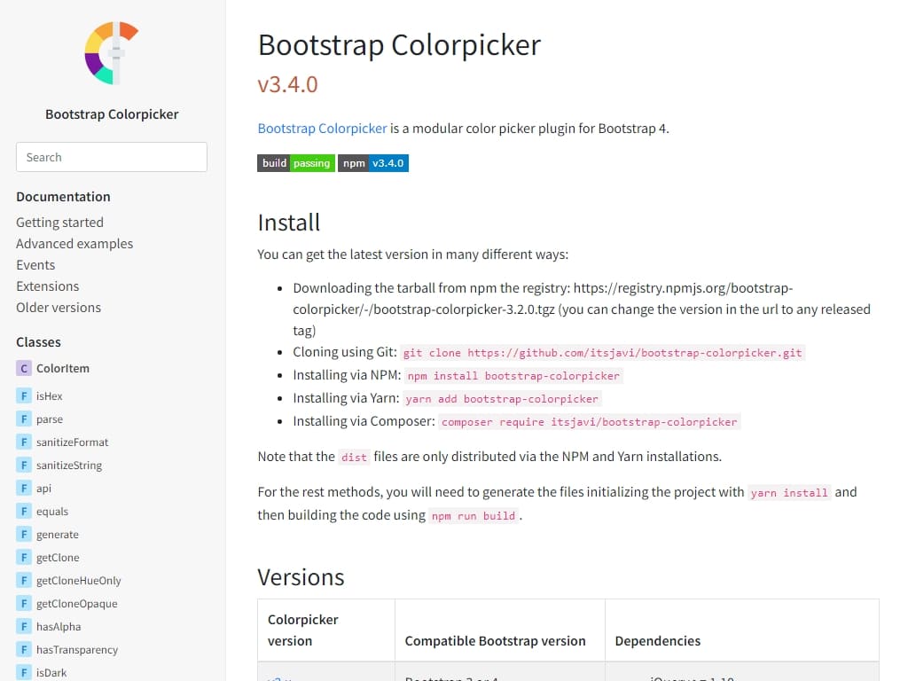 Функциональный плагин для Bootstrap, добавляет параметры цвета через input, сделано подробное описание, используются форматы hex, rgb, rgba, hsl, hsla.