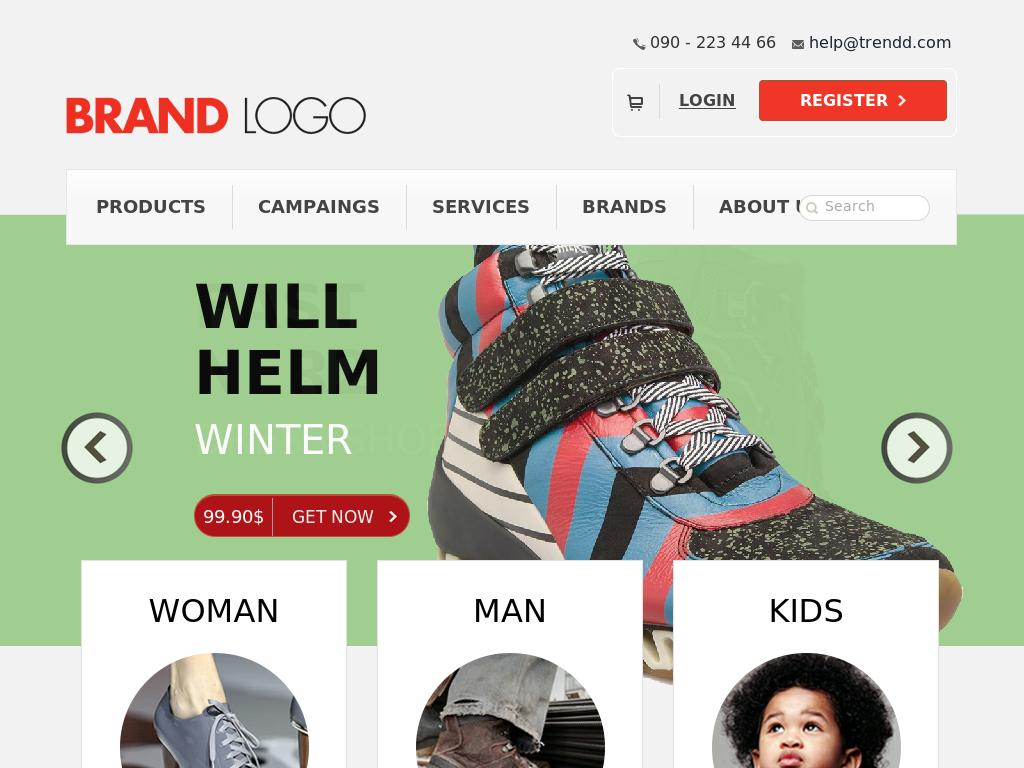 Адаптивный онлайн адаптивный шаблон интернет магазина по продаже обуви сделанный на фреймворке Bootstrap 3.