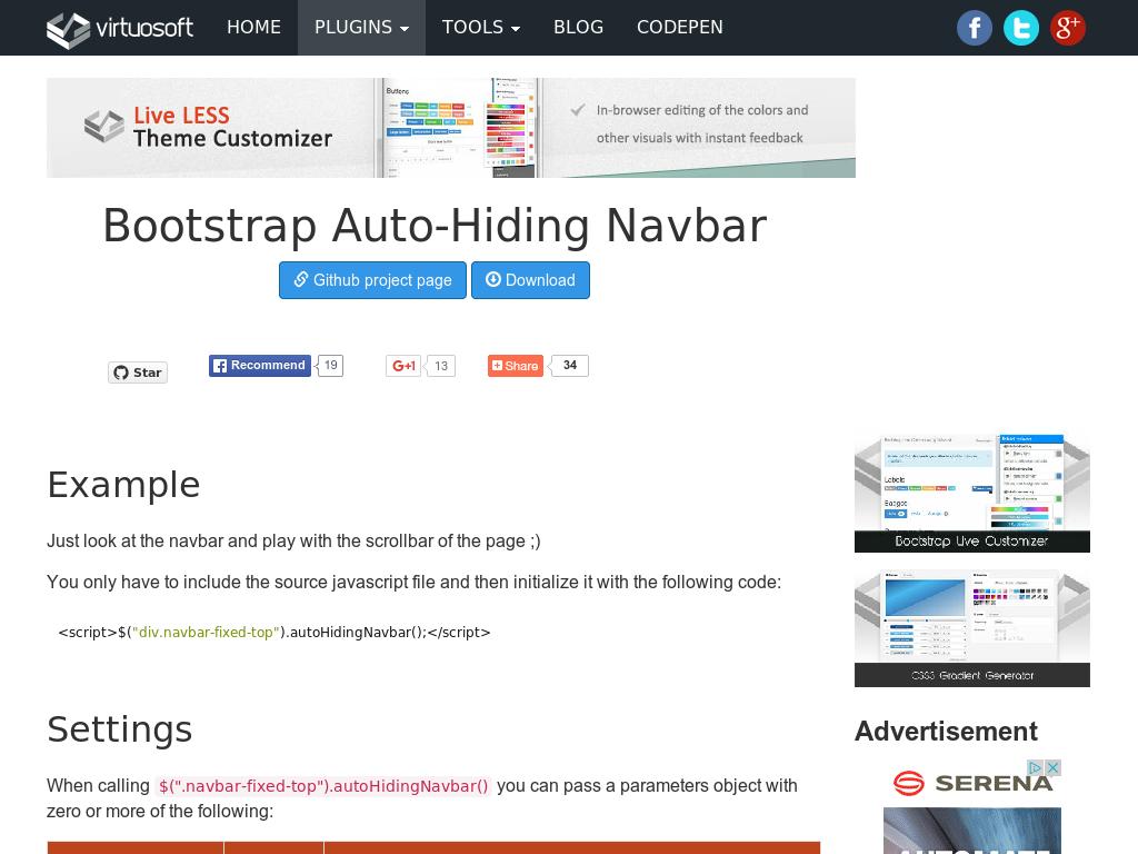 Bootstrap Auto-Hiding Navbar - Улучшение