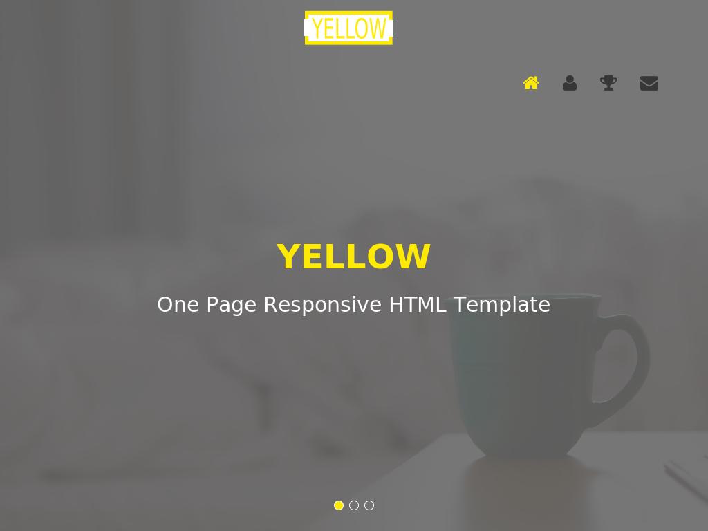 Ярко жёлтый лендинг, HTML шаблон для Bootstrap 3, есть широкий слайдер, добавлены эффекты анимации при скроллинге.