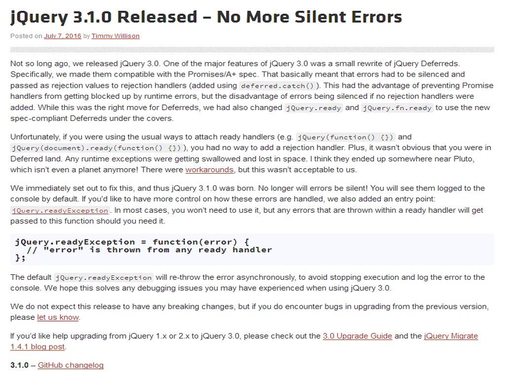 Вышел jQuery с 3.1.0 как работа над ошибками, предлагаются готовые файлы плагина и ссылки для CDN подключения.