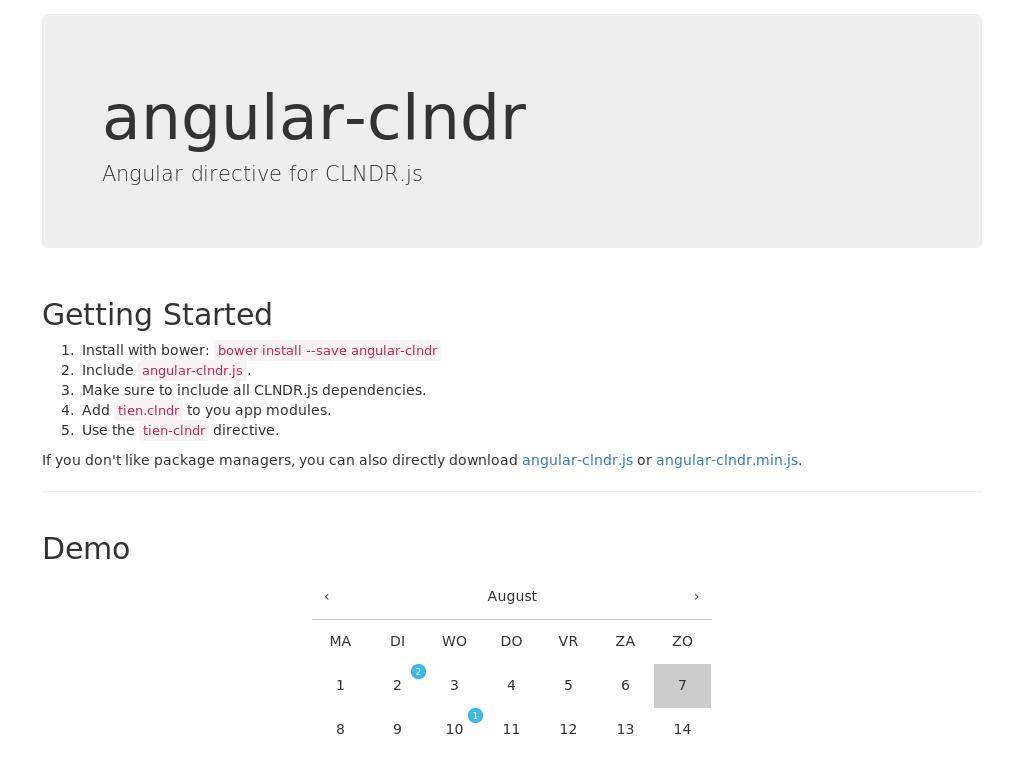 Календарь с использованием AngularJS и вёрстки Bootstrap 3, адаптивный элемент для сайта на Ангуляр директиве.