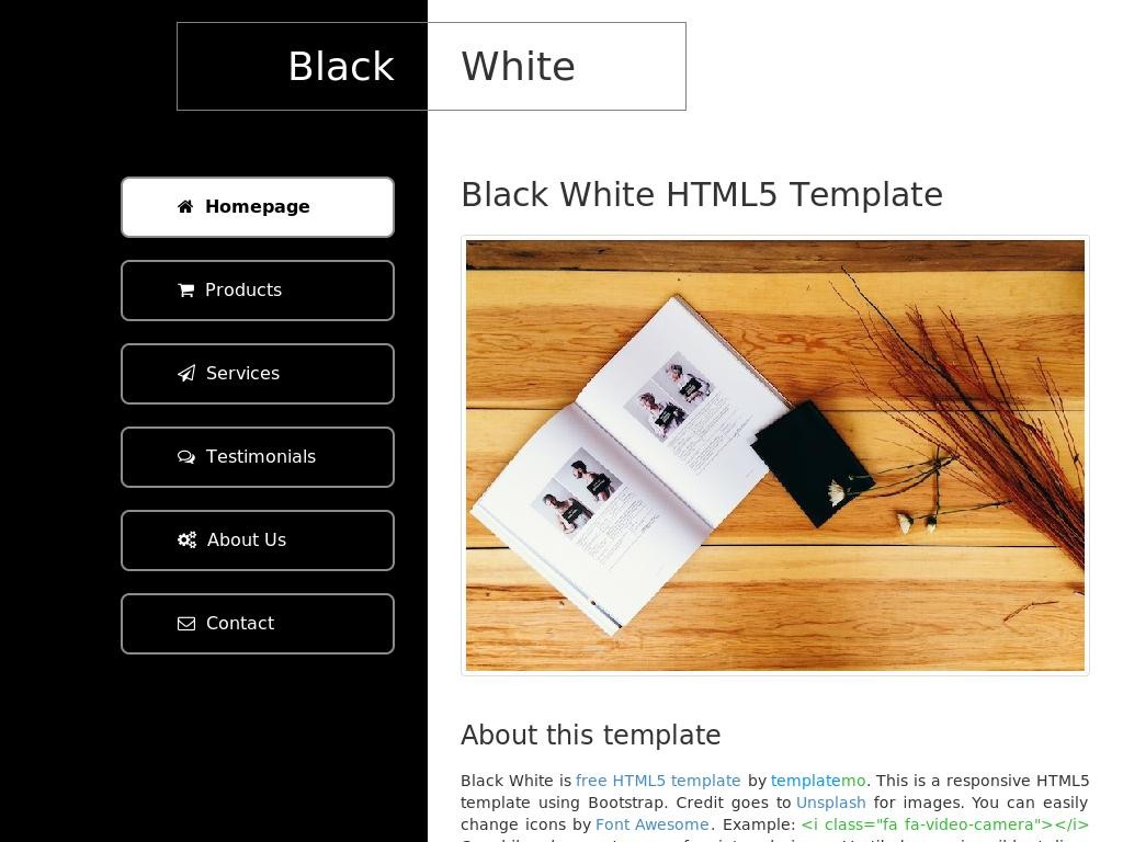 Чёрно белый адаптивный Bootstrap 3.2.0 шаблон состоящий из нескольких html страниц оригинального дизайна.