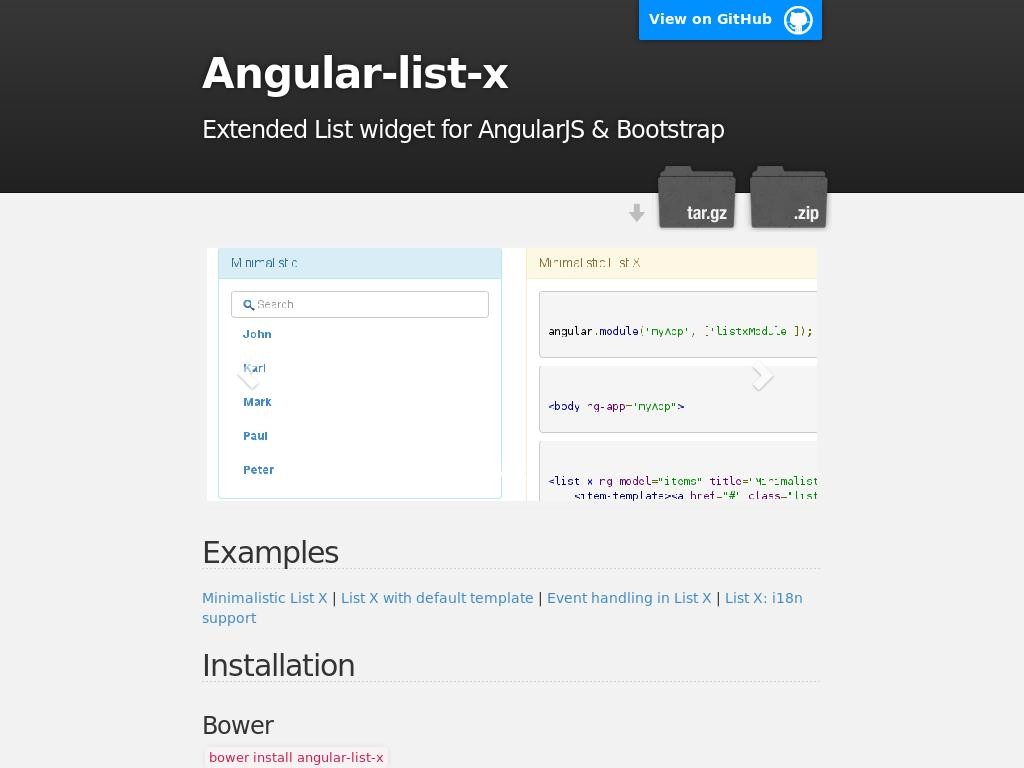 Плагин создаёт лист с формой поиска директивами AngularJS и используется адаптивная вёрстка плагина Bootstrap.