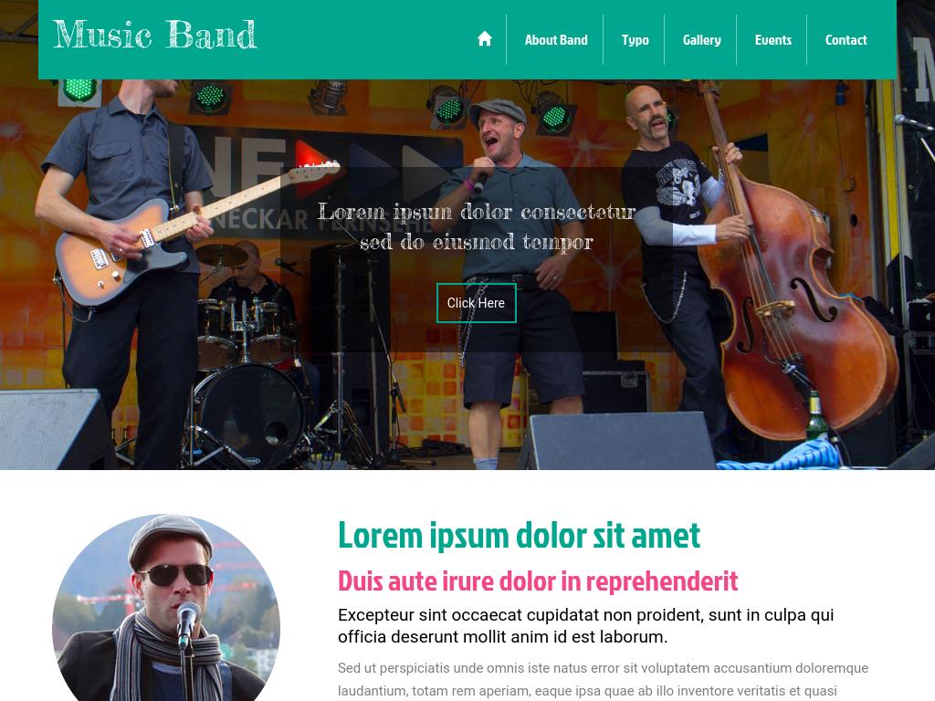 Шаблон для сайта музыкальной банды, 7 готовых HTML страниц с адаптивным дизайном на мобильной вёрстке Bootstrap 3.