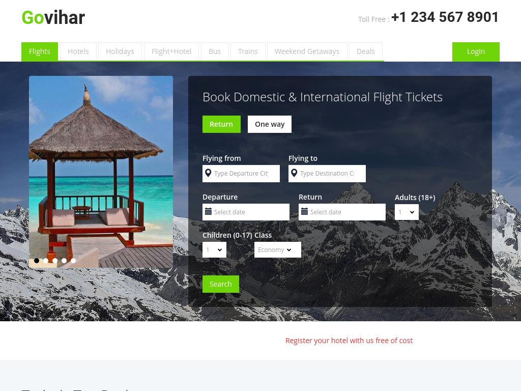 Онлайн туристическое агенство, адаптивный Bootstrap 3 шаблон состоящий из 19 готовых HTML страниц, используются плагины: FlexSlider, EasyResponsiveTabs, Flexisel.