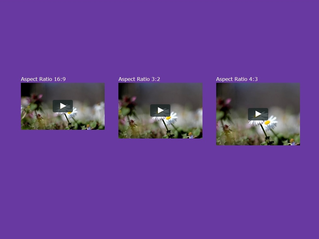 Демо примеры использования свойства CSS - calc() для установки Aspect Ratio 16:9, 3:2 и 4:3 видеоплееру Vimeo, показано на Bootstrap.