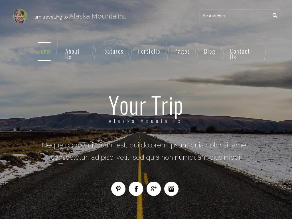 Адаптивный Bootstrap 3 шаблон путешественника по аляске который вёдёт свой блог в интернете и выкладывает посты о своих путешествиях.