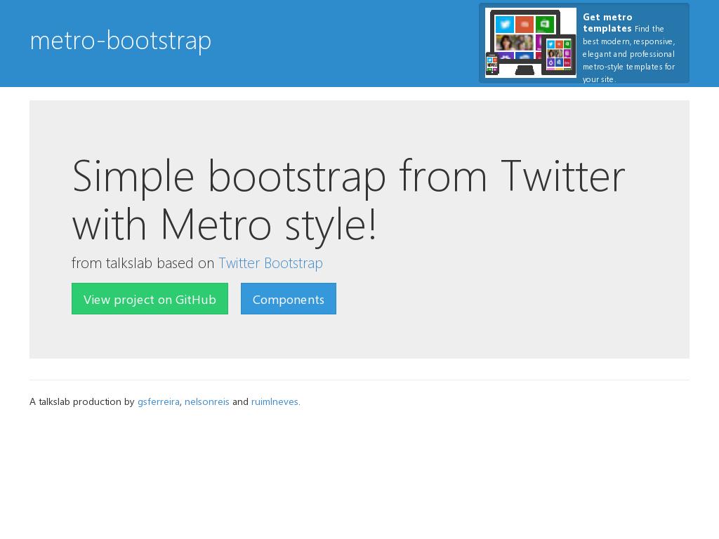 CSS плагин добавляет базовым компонентам фреймворка Bootstrap 3 оформление в стиле Metro для применения в разработке дизайна.