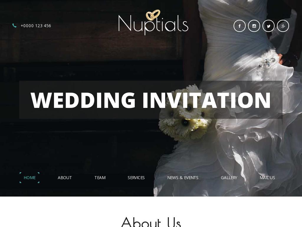 HTML5 страница шаблон с тематическим дизайном повествующем о проведении торжества свадьбы, используются адаптивные возможности разметки Bootstrap 3.