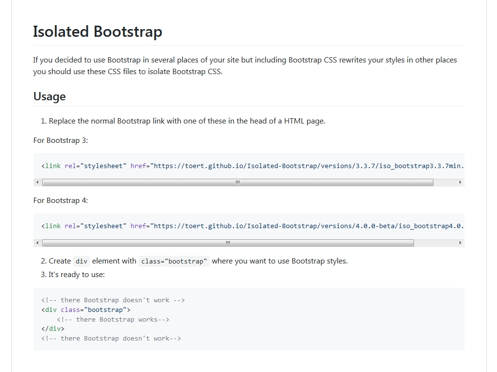 Изоляция базовых классов Bootstrap для сайтов использующих отдельные CSS селекторы фреймворка, во избежания их одноимённости в вёрстке.