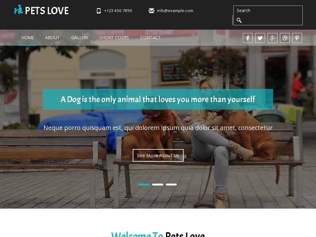 Дизайн шаблона о любви к животным на 5 HTML страницах упакованных анимацией элементов и адаптивной вёрсткой Bootstrap 3.