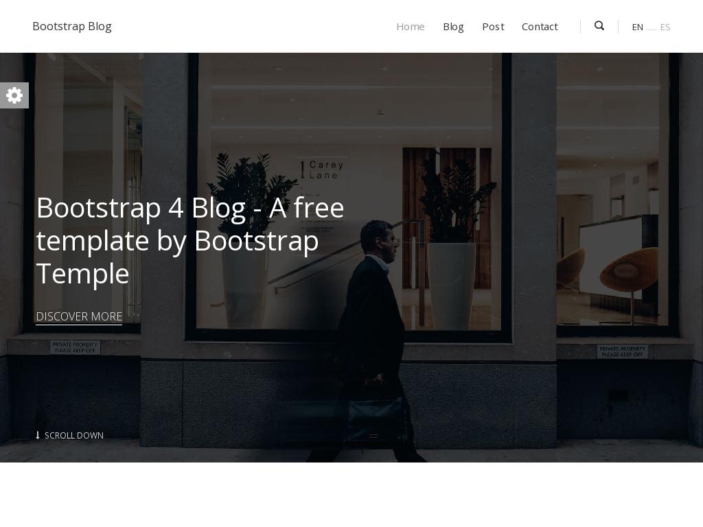 Светлый Bootstrap 4 шаблон для блога, сделано 3 HTML страницы на отзывчивой вёрстке и 7 вариантов стилей цвета отдельных компонентов.