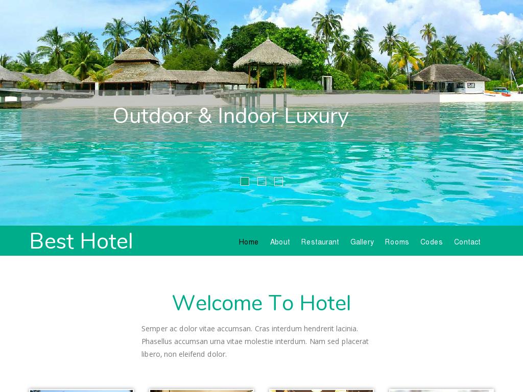 Шаблон отелей принимающих путешественников, туристов и отдыхающих, собрано 7 HTML страниц на отзывчивой вёрстке Bootstrap 3.