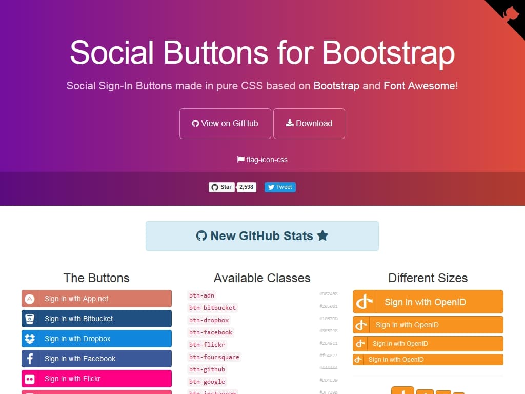 Социальные кнопки входа, сделанные в чистом CSS на основе Bootstrap 3 и шрифта FontAwesome, Вы можете их легко установить на свой сайт используя специализированные имена классов.