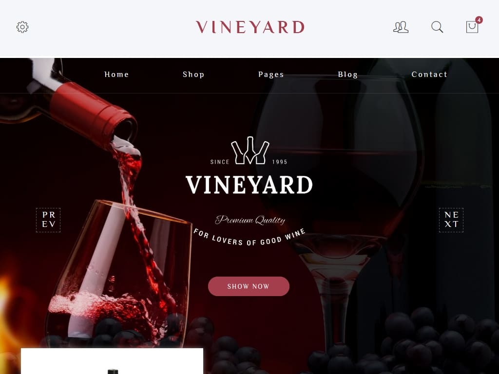 Шаблон с отзывчивой структурой, созданный для веб сайтов виноградников, винных магазинов, винных ресторанов и блогов о еде, вине и агротуризме.