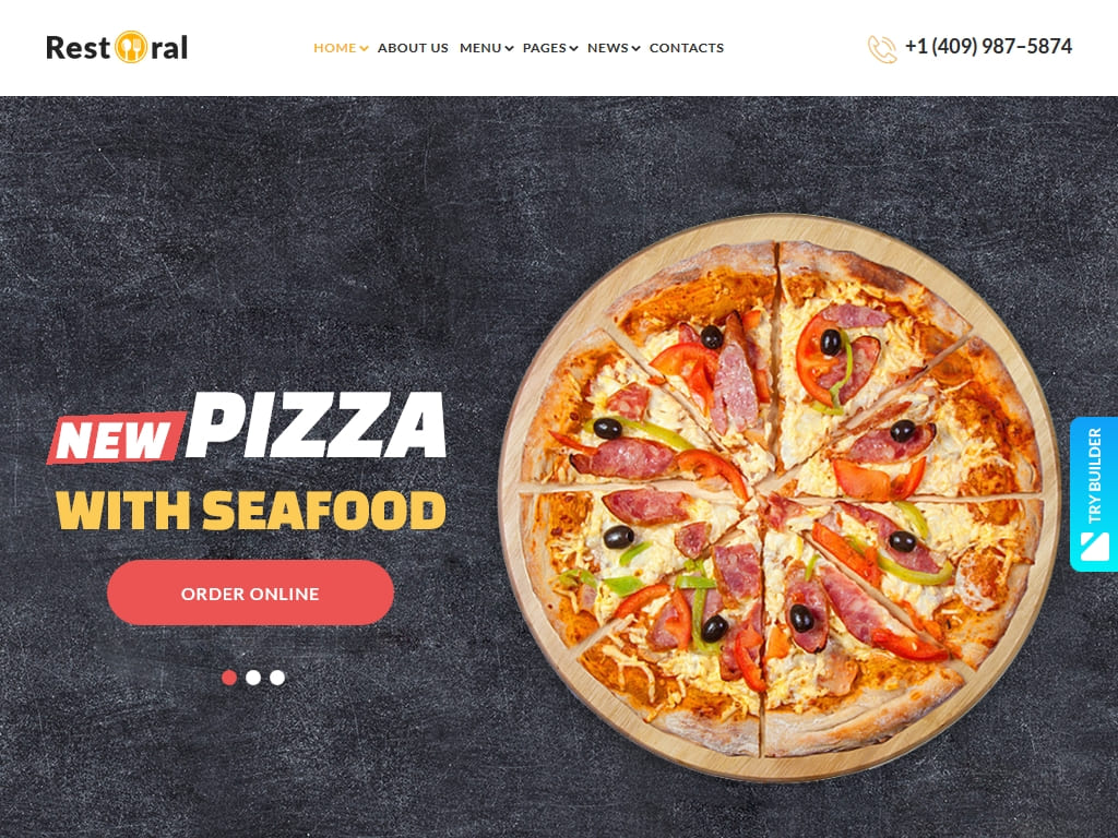 Шаблон Food & Restaurant с Page Builder, современный и модный HTML шаблон, специализируется на продуктах и ​​ресторанах.