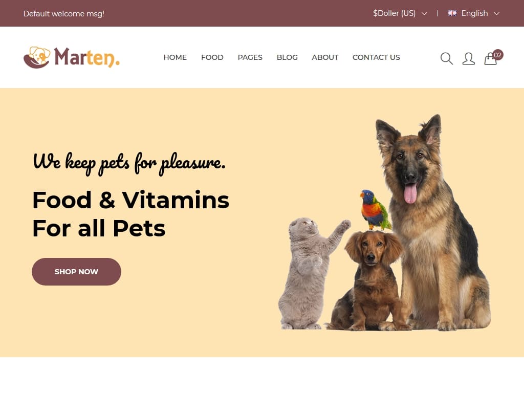 HTML магазин для кормов домашних животных, адаптивный шаблон электронной коммерции для интернет магазинов кормов для домашних животных, приюта, бизнеса по уходу за домашними животными.