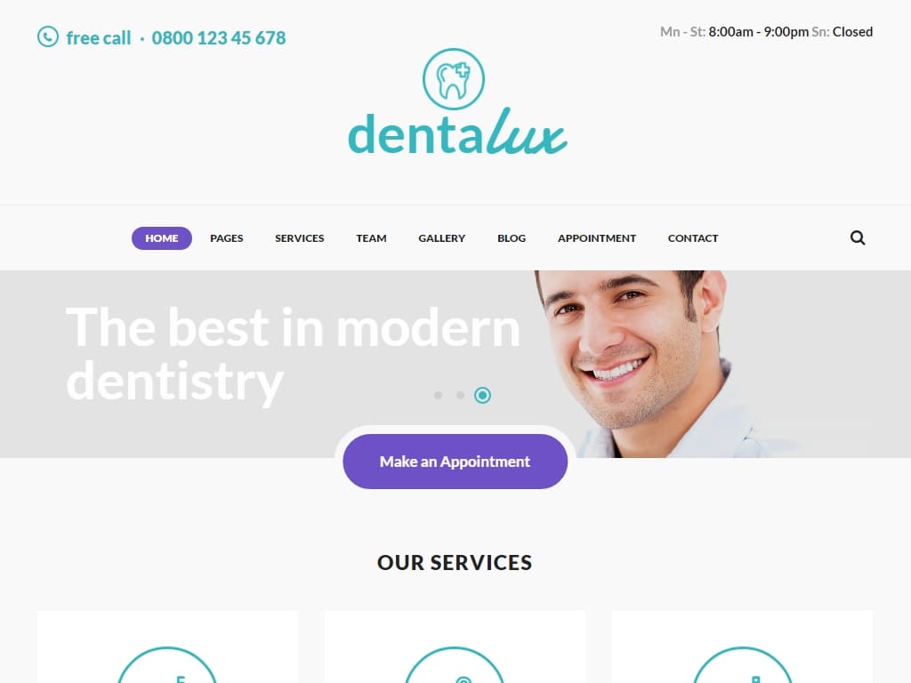 HTML шаблон идеально подходит для стоматологических клиник и любых других медицинских учреждений, таких как больницы, исследовательские центры или аптеки.