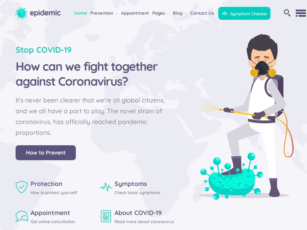 Шаблон включает в себя полный пакет, который позволяет вам создавать веб-сайты медицинской профилактики и помощи в связи с коронавирусом COVID-19.