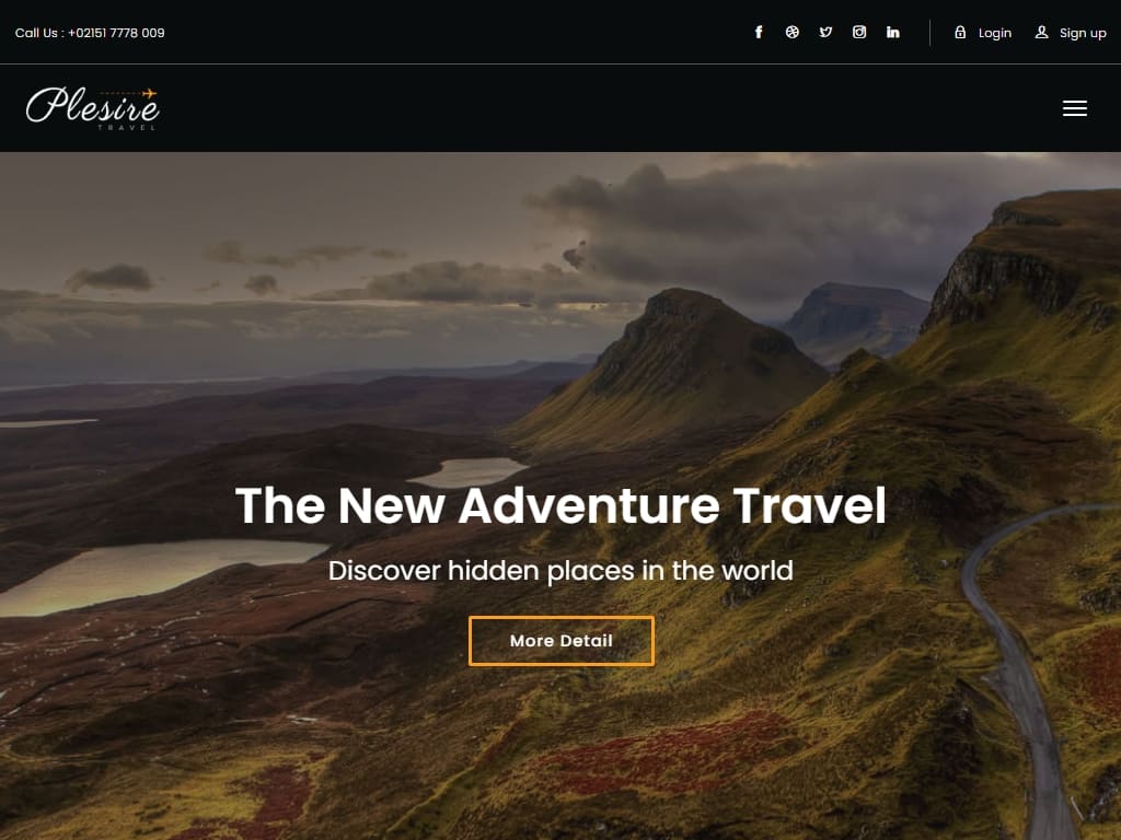 Интерактивный адаптивный шаблон для путешествий, настроен на изысканный и элегантный макет, чтобы выделить ваш сайт среди подобных.